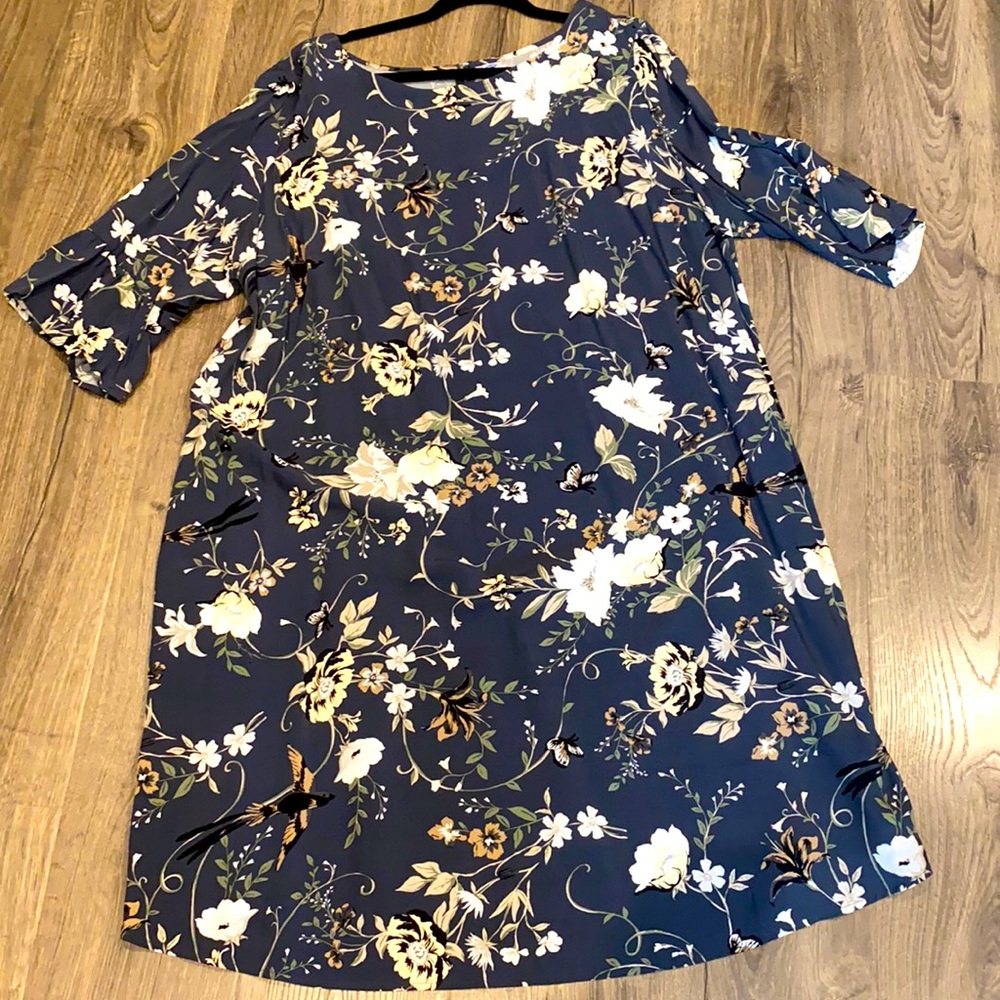 Grey floral shirt dress